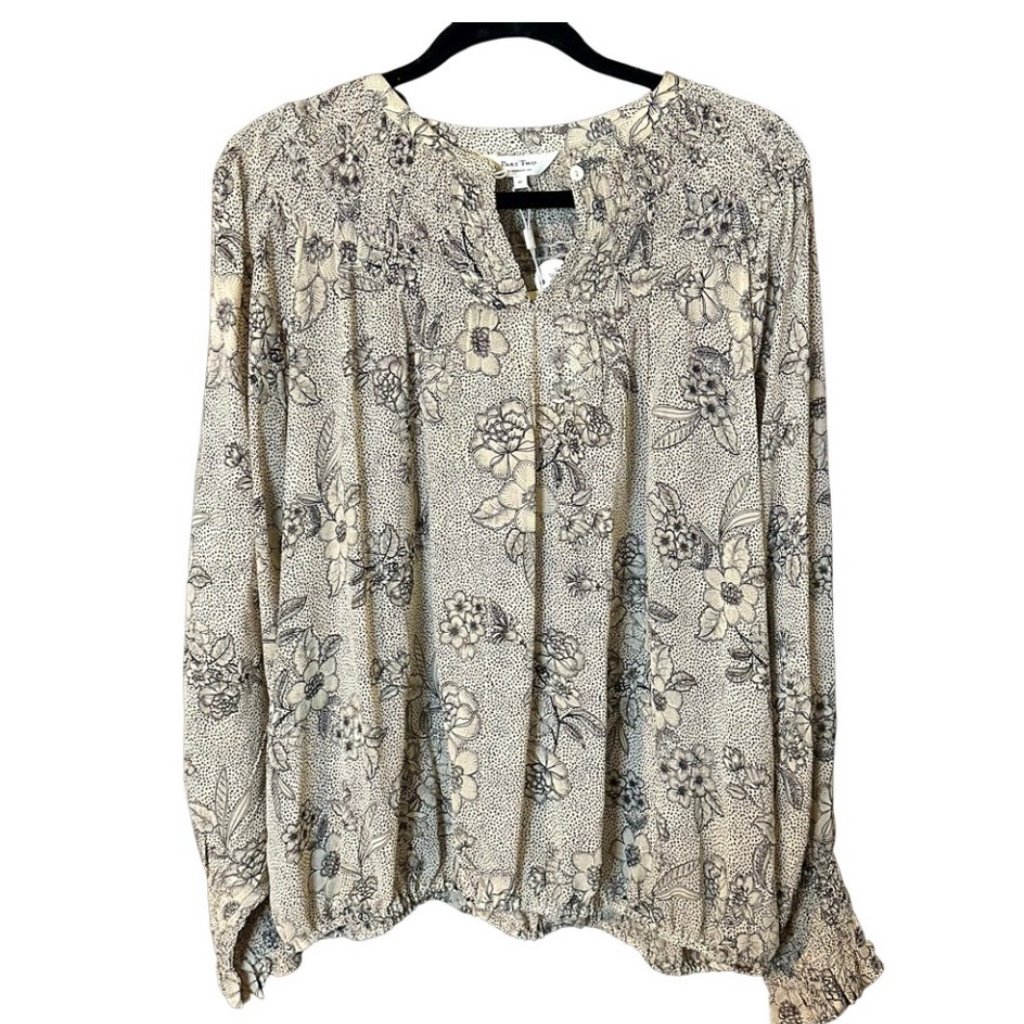 Part Two - Katarina - Printed Flowy Blouse - Cement Outline - Tan